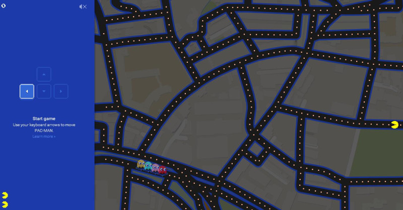 Google Maps於4月1日愚人節，推出80年代懷舊的電玩遊戲「小精靈」（Pac-Man）。圖：翻攝自Google Maps   