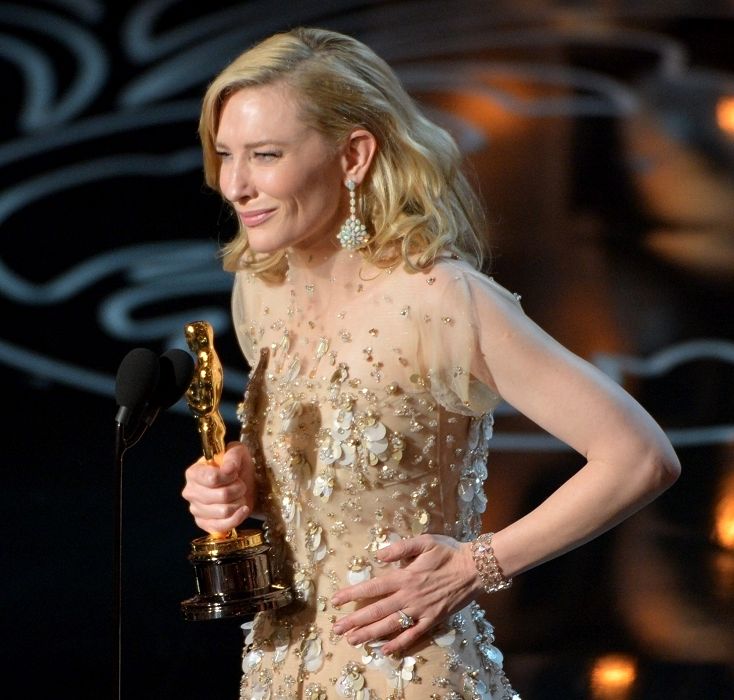 澳洲女星凱特布蘭琪（Cate Blanchett）今天憑藉電影「藍色茉莉」（Blue Jasmine）中的落難貴婦一角，奪下第86屆奧斯卡最佳女主角獎。圖片來源：達志影像/美聯社   