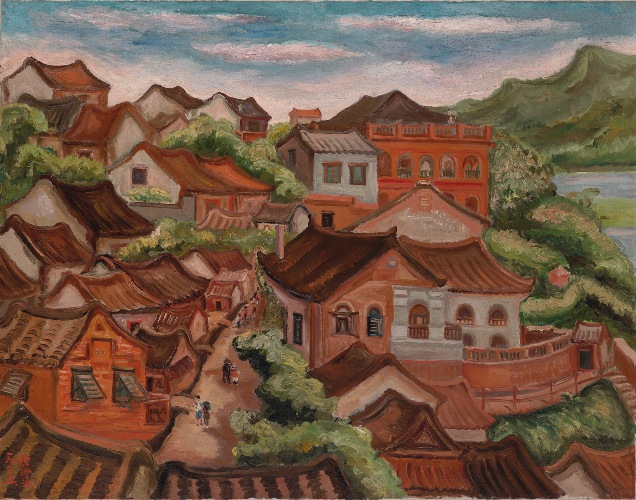 由國美館典藏的陳澄波畫作-淡水風景。圖片來源：台灣創價學會提供   
