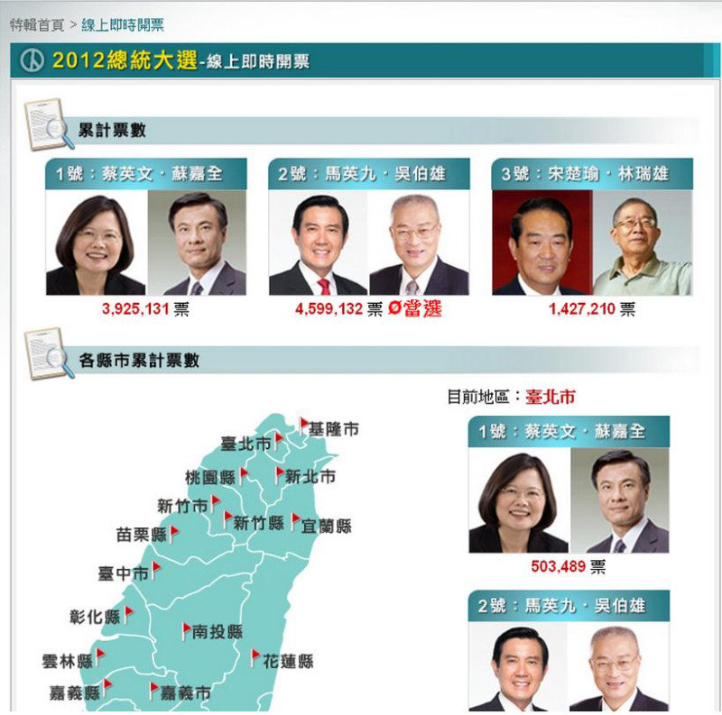 提前報導2012總統大選結果的烏龍網頁。(圖片來源:翻攝自網路雨。)   