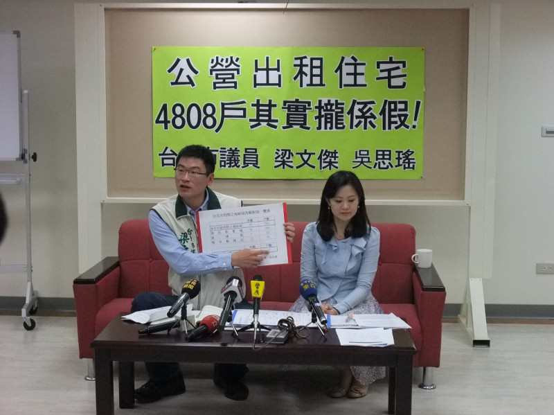 綠營指郝市府的4808戶出租住宅有假，質疑部分是把社會局的案子移花接木而來。圖片來源：台北市議員梁文傑辦公室提供。   