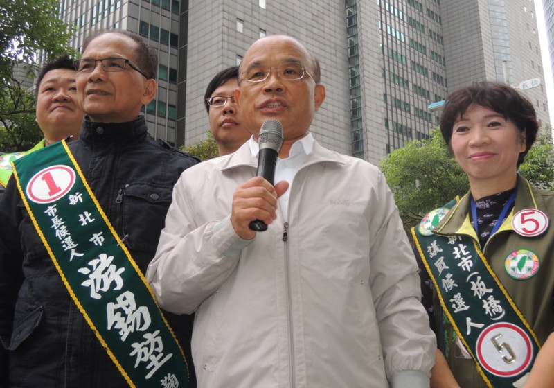 前民進黨主席蘇貞昌認為，雖然是9合1的選舉，卻變成只有台北市的2個人在那邊1對1，其他的都顯現不出來。圖：陳冠廷/攝   