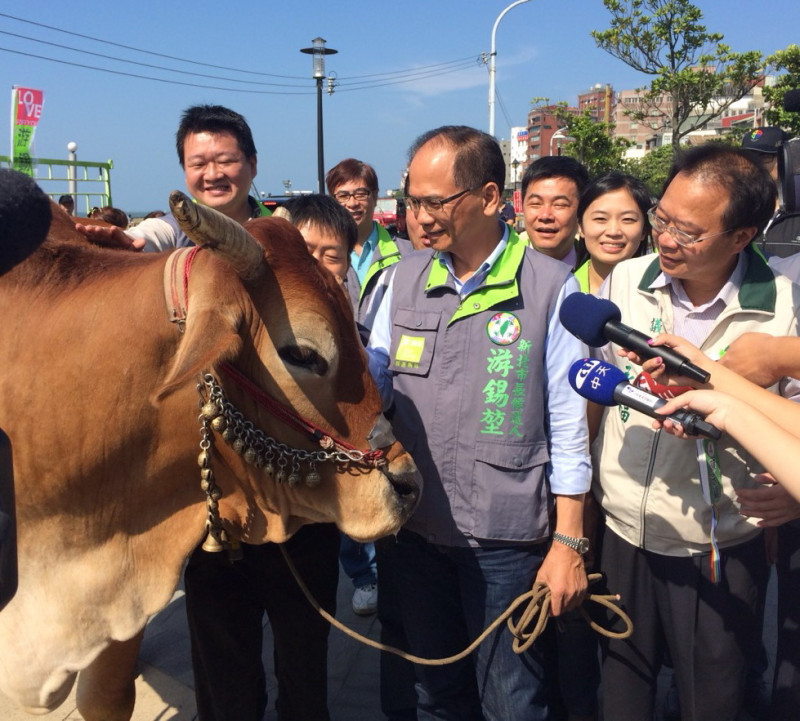 民進黨新北市長候選人游錫堃誓言以台灣牛的精神，從淡水出發逆流而上，贏取年底的勝戰，帶給新北市民30年的幸福生活。圖2之1：陳冠廷/攝   