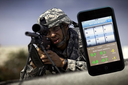 一款結合iPhone手機的程式--「子彈飛行」，目前成為英軍狙擊手百發百中的秘密武器。圖片來源：南方日報網站   