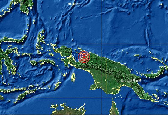 印尼7.1的地震發生在西巴布亞比亞克島（Biak）東南方約123公里處。圖片翻攝中國地震局   