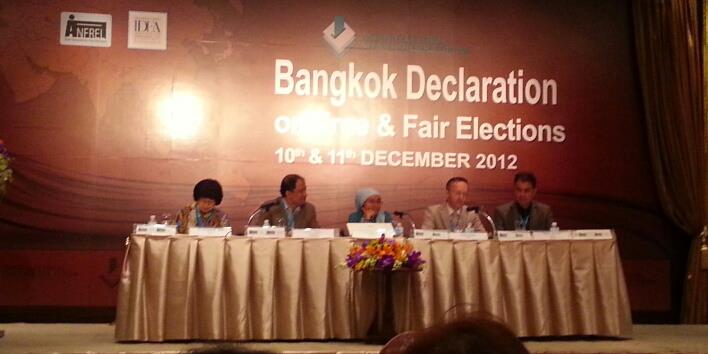 包括20多個國家參與的「亞洲選舉菁英論壇」（Asian Electoral Stakeholder Forum)，10在曼谷展開。論壇也討論到軍人與選舉的關係。圖：陳挺立攝影   