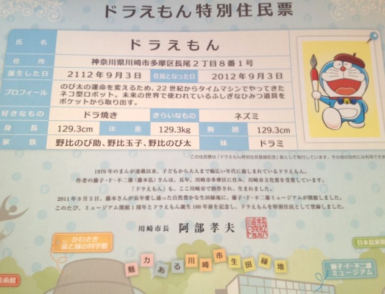 川崎市政府於今日發放哆啦A夢特別居民證，提供有興趣的居民索取。圖片來源：翻攝自網路   