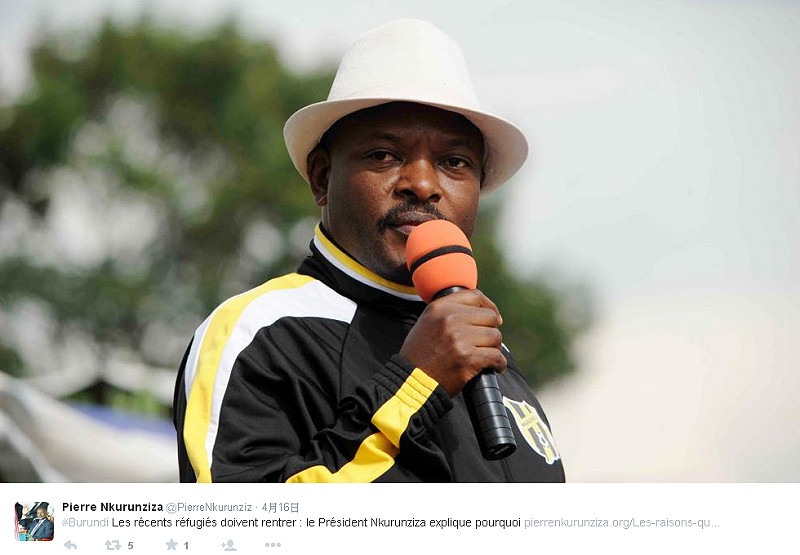 蒲隆地總統恩庫倫齊薩決定3度連任，引發國內民眾不滿，也引發高階將領發動政變。圖：翻攝自恩庫倫齊薩推特   