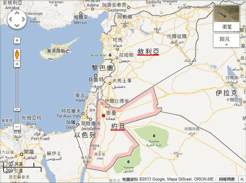 約旦和美國軍方昨(9)日在安曼舉行聯合記者會，宣佈來自美、歐及阿拉伯世界19個國家的8千名士兵將在約旦中南部展開聯合演習，代號「熱切雄獅」(Eager Lion)。圖片來源：Google Map。   