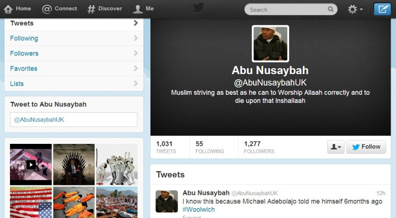 努撒巴(Abu Nusaybah)也在Tweets說，該訊息是6個月前， Michael Adebolajo親自告訴他的。圖片來源：翻拍自網路   