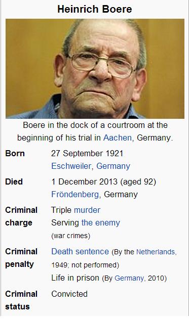 高齡92歲的納粹戰犯波靄爾(Heinrich Boere)前(1)日死於德國監獄。圖片來源：英文版維基百科。   
