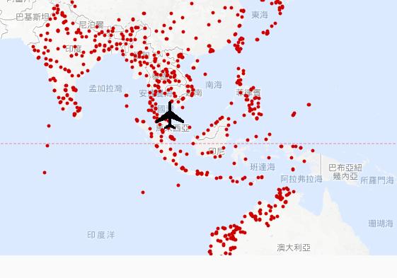 馬來西亞這架客機如果是被劫機而且順利降落，到底可能落腳在哪個機場？紐約公共廣播電台(WNYC)繪圖指出，以馬航370客機續航力2200英哩內，且跑道長度須超過5000英呎的機場來估算，總共有634個機場符合這項條件。圖:翻攝自紐約公共廣播電台(WNYC)網站   