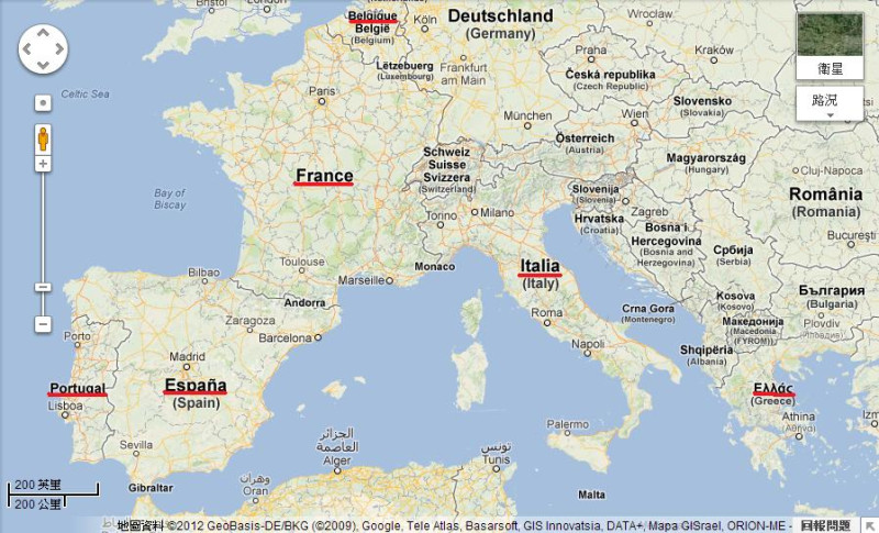 西班牙、葡萄牙、希臘、義大利、法國和比利時的工會聯合大罷工，響應「歐洲行動團結日」(European Day of Action and Solidarity)，，呼應歐洲工會聯合會(ETUC)「要工作、要團結、反撙節」的號召。地圖上國名下劃紅線者，為本次響應聯合罷工的國家。圖片來源：Google Map   