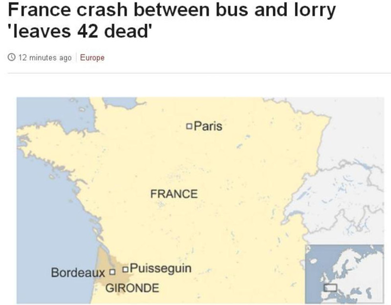 法國重大車禍發生地點。圖：翻攝自BBC網站   