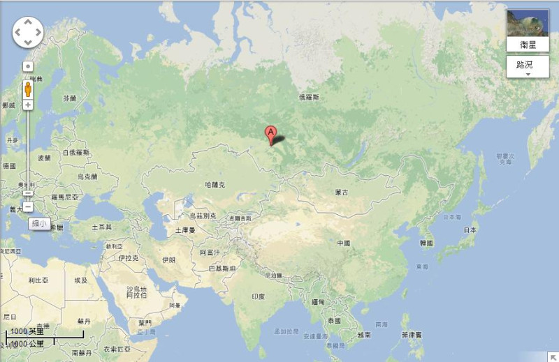 圖為俄國新西伯利亞的雅庫特(Yakutia)地區。圖片來源：Google Map。   