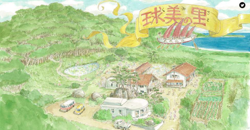 宮崎駿（Hayao Miyazaki）將在沖繩久米島的森林公園裡規劃興建一座兒童自然體驗設施「風歸森林」。圖為宮崎駿繪製的概念圖。圖：翻攝自網路   