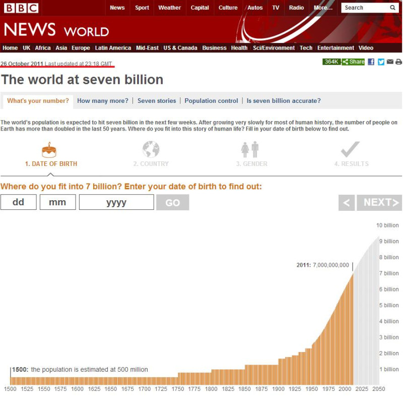BBC於2011年10月26日製作「你是全球第幾位出生的人？」的網址。圖片2-1來源：截圖自BBC官網。   