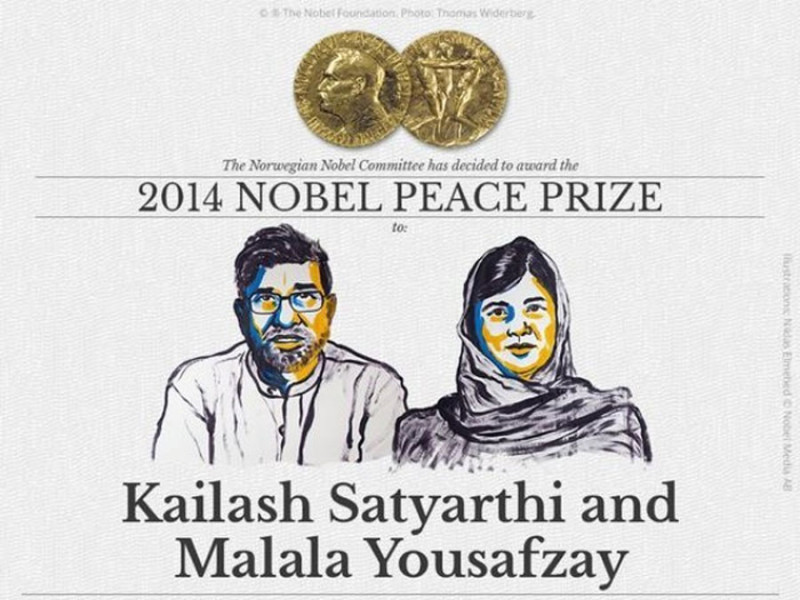 圖之2：2014年諾貝爾和平獎得主今天揭曉，得獎者為16歲巴基斯坦少女馬拉拉．尤沙夫賽和印度兒童權利運動家沙提雅提。圖：諾貝爾和平獎官網   