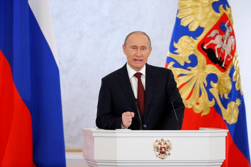 再次入主克里姆林宮的俄羅斯總統普亭(Vladimir Putin)於12日發表國情咨文，闡述有關目前和未來俄羅斯一系列長期發展的原則性問題。圖片來源：達志影像/美聯社   