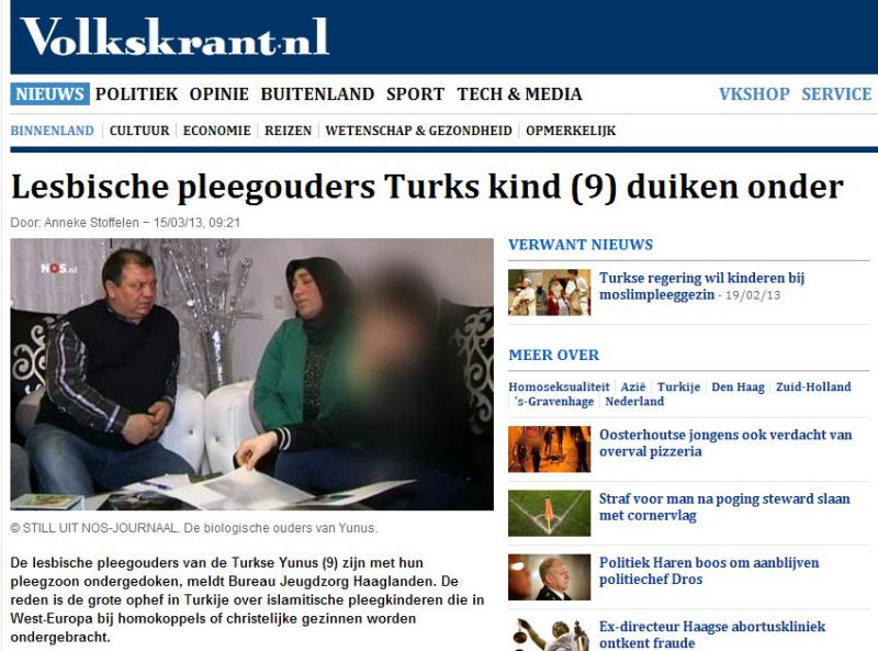 尤努斯的母親在土耳其電視台聲淚俱下，她要求土國總理介入把她的孩子帶回來。圖為土耳其 9歲男童尤努斯的雙親。圖片來源：翻攝自荷蘭《人民報》(De Volkskrant)網頁。   
