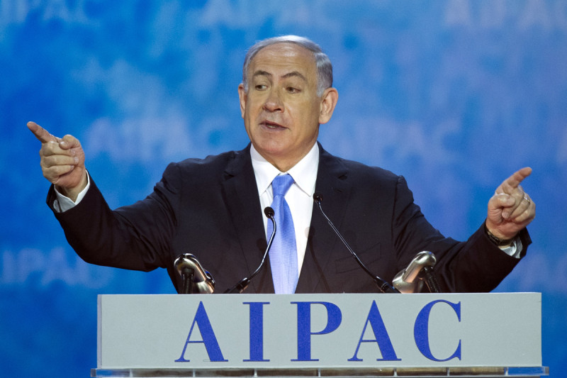 以色列總理在2015年美國以色列公共事務委員會（AIPAC）政策會議上演說。圖片來源：達志影像/美聯社   