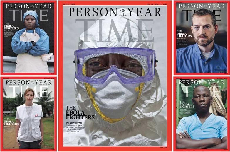 《時代》（TIME）雜誌2014年度風雲人物，由在全球各地抗伊波拉病毒的前線醫護人員獲選。圖：翻攝自《時代》官網   