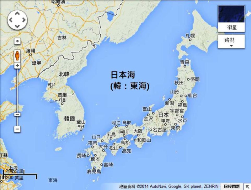 維吉尼亞州眾議院院會6日以81票贊成、15票反對，通過州內公立學校所使用的教科書中，在記載「日本海」之處，也應同時併記韓國所要求的「東海」(East Sea)。圖片來源：Google Map，新頭殼後製。   