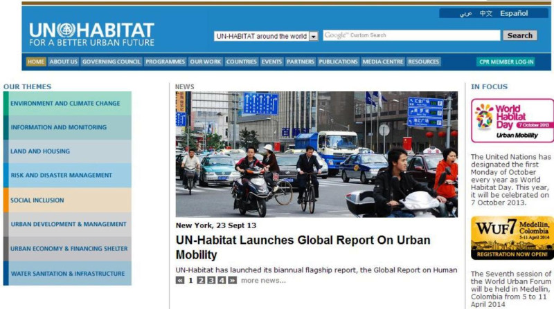 聯合國人類住區規劃署最新發佈的《2013全球人居年度報告》指出，私人汽車氾濫，已造成人居問題。圖片來源：聯合國人居署官方網站。   