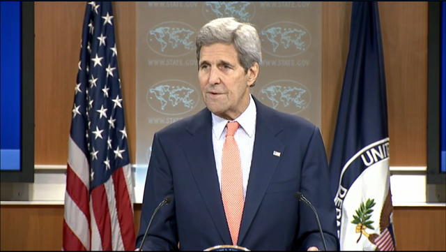 美國國務卿凱瑞（John Kerry）25日發表「2014年各國人權報告」。圖：翻攝自美國國務院網站   