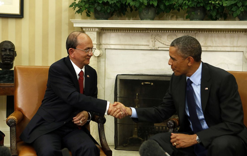 美國總統歐巴馬20日與訪美的緬甸總統登盛（Thein Sein）會晤。圖片來源：達志影像/路透社。   