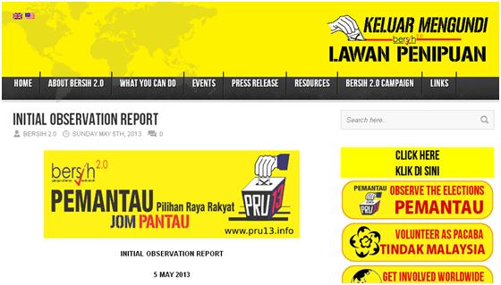 馬來西亞大選5日落幕，而「國民大選監督運動」立即於當天在淨選盟網頁公布初期觀察報告。圖片來源：翻攝自網路。   