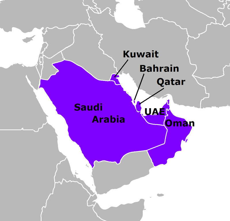 海合會於1981年5月25日在阿聯首都阿布達比宣告成立，成員國包括巴林、科威特、阿曼、卡達、沙烏地阿拉伯和阿拉伯聯合大公國。圖片來源：維基共享資源公共領域。   