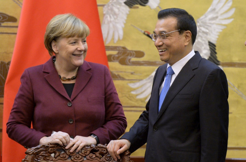 德國總理梅克爾29日與中國總理李克強會晤。圖片來源：達志影像/路透社   