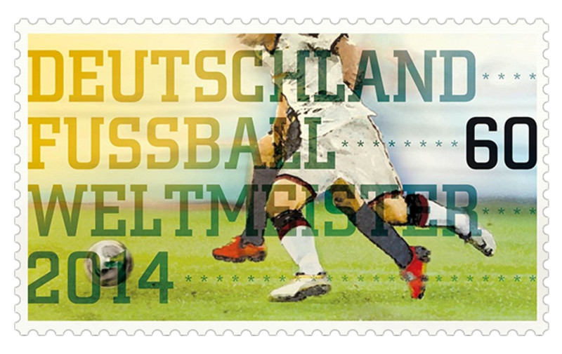 德國財務部14日公布，將於17日開始發售2014巴西世界盃足球賽德國冠軍紀念特別郵票。圖片來源：德國財務部提供。   
