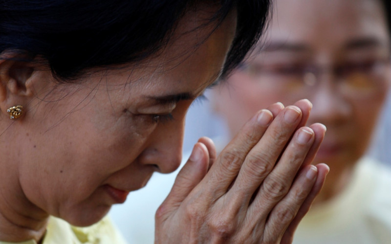 緬甸民主運動鬥士翁山蘇姬接受BBC專訪，表達其對於劉曉波獲和平獎一事的看法。圖片來源：達志影像/路透社   