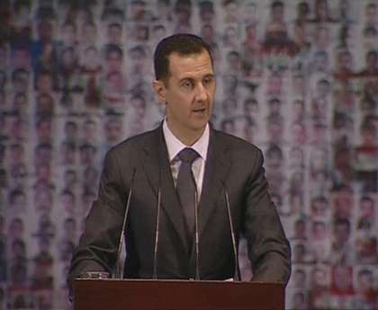 敘利亞總統阿薩德今(6)日罕見地發表公開演說，呼籲「全國總動員」對抗他稱為蓋達恐怖分子的反抗軍。圖片來源：達志影像/路透社   