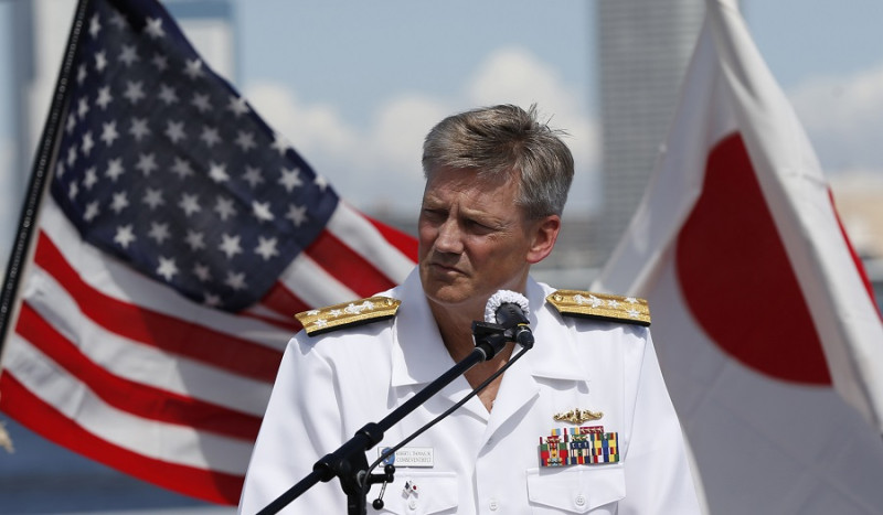 美國第七艦隊司令官湯瑪斯將軍表示，美方歡迎日本將空巡的範圍擴大到南海地區。圖片來源：達志影像/路透社   