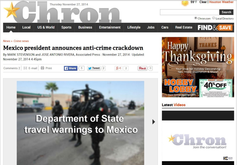 美國媒體《休士頓紀事報》(The Houston Chronicle)於台灣時間今日上午報導，涅托總統這項新的計畫是針對伊瓜拉慘案而來的反省。圖片來源：翻攝自美國媒體《休士頓紀事報》。   