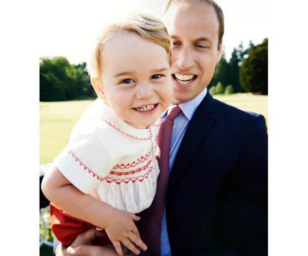 英國皇室肯辛頓宮官方推特，21日發布一張喬治小王子與父親威廉王子的歡樂合照，祝福喬治生日快樂。圖：翻攝自肯辛頓宮推特   