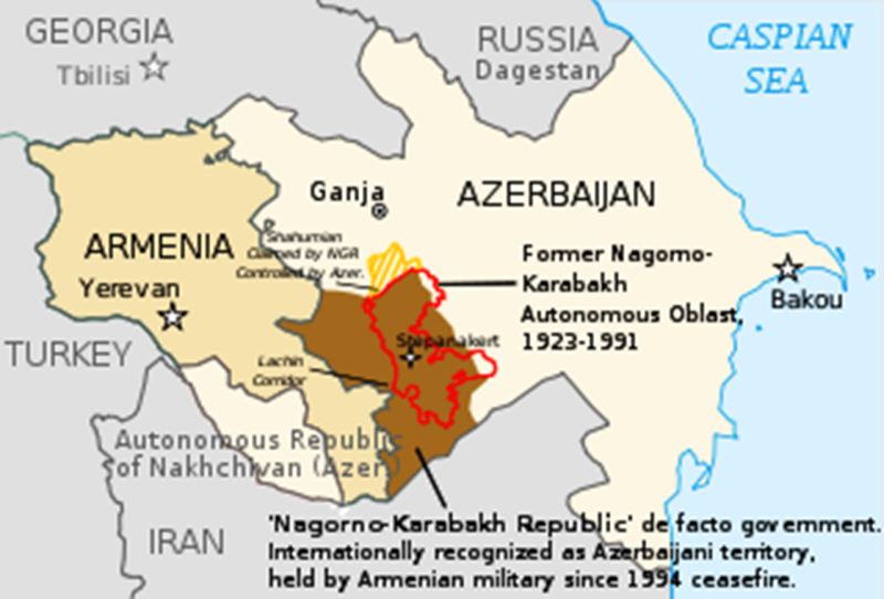 高加索地區國家亞美尼亞和亞塞拜然上週發生邊境衝突，造成15名士兵喪命。圖片來源：維基百科。   