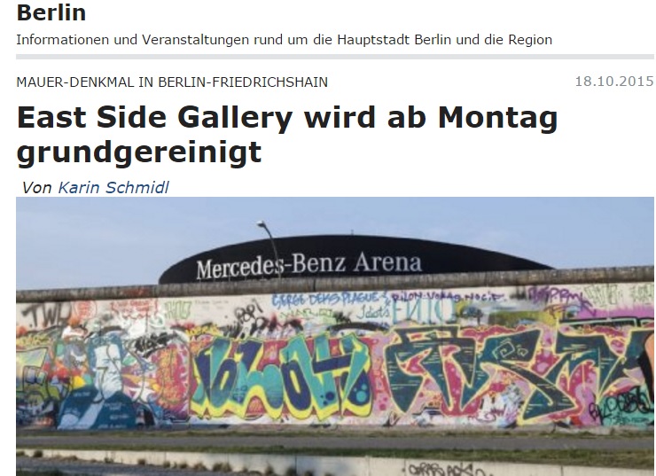 由於太多塗鴉讓柏林圍牆「東側畫廊」原有的畫作遭到破壞，德國決定19日起全面大清洗。圖：翻攝網路   