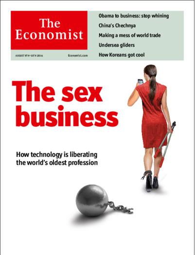 8月9日發刊的英國《經濟學人》周刊封面主題探討科技如何解放這個世上最古老的行業。圖：翻攝《經濟學人》封面。   