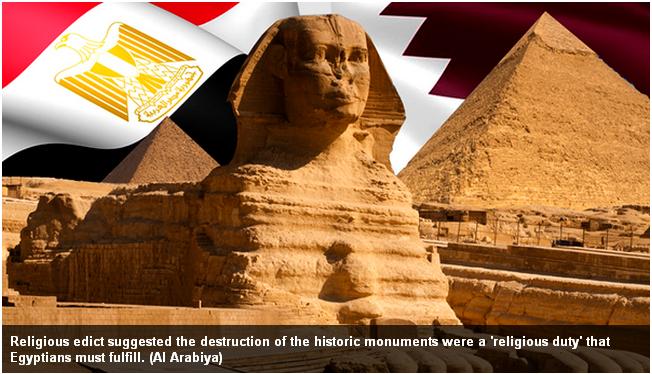 阿拉比亞電視台指出，「伊斯蘭網」刊登要求毀壞金字塔與人面獅身像的宗教裁決。圖：翻攝網路   