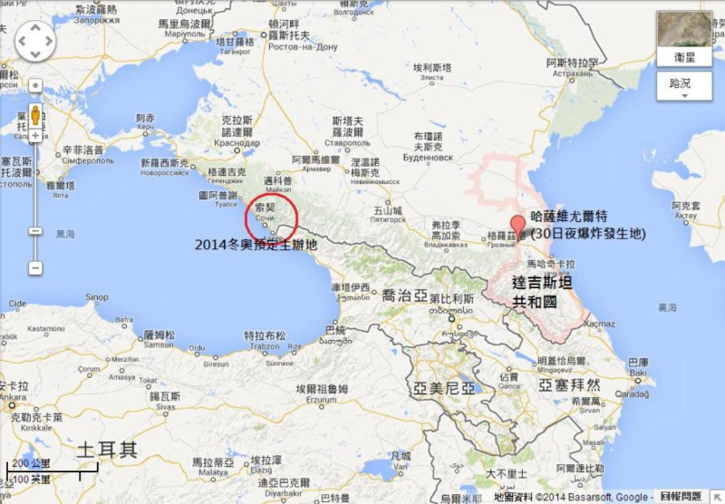 俄羅斯南部達吉斯坦(Dagestan)共和國西部的哈薩維尤爾特(Khasavyurt)的路上，30日夜晚當警車通過的時候突然發生爆炸。圖片來源：Google Map，新頭殼後製。   