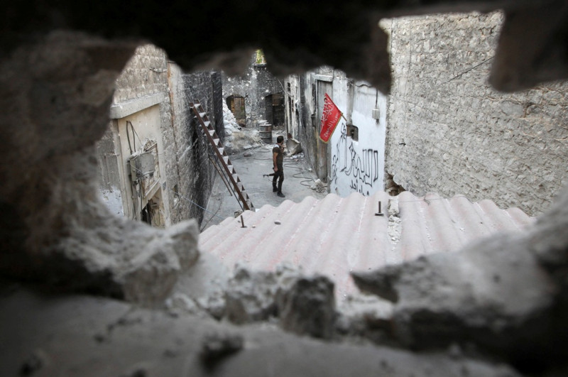 敘利亞古城阿勒頗在戰火攻擊下的殘破景象。圖片來源：達志影像/路透社。   