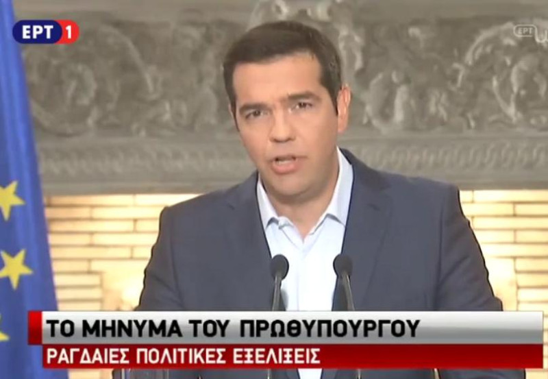 希臘上任僅7個月的總理齊普拉斯20日透過電視演說宣布辭職，透露9月20日將進行改選，將由人民決定希臘的下一步。圖：翻攝齊普拉斯臉書   