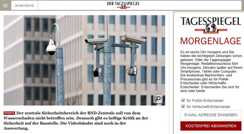 德國聯邦情報局新總部遭小偷入侵導致淹水，德國媒體戲稱為「水門案」。圖：翻攝自《每日鏡報》   