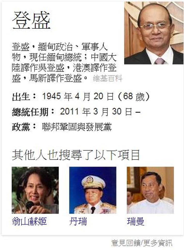 根據緬甸國營媒體報導，緬甸現任總統登盛30日簽署發出總統令，特赦所有政治犯。圖片來源：翻攝自Google搜尋頁面。   