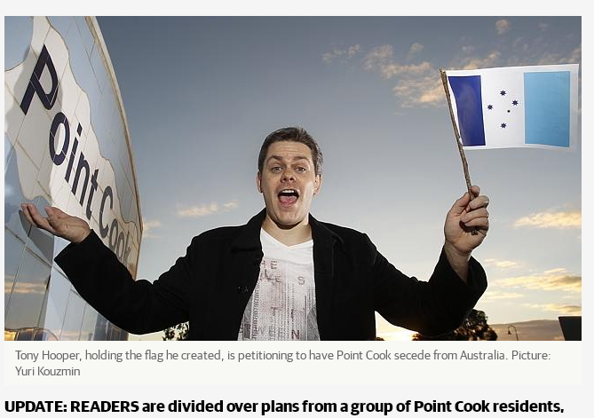 據澳洲《先鋒太陽報》（Herald Sun）報導，澳洲庫克角（Point Cook）居民，因為不滿政府長期忽視他們的需求，群起要求獨立。圖：翻攝自《先鋒太陽報》   