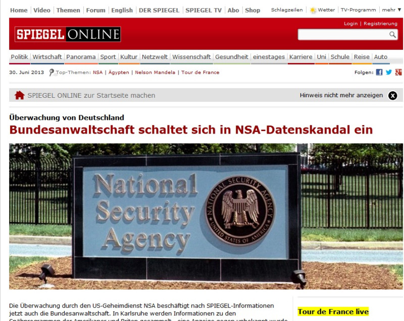 德國《明鏡周刊》最新發表的一篇調查報導指出，美國間諜入侵歐盟辦公室的內部電腦系統，並獲取了機密訊息。圖:翻攝自明鏡周刊網站   